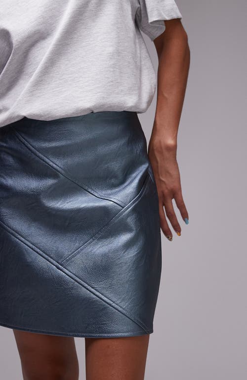 Shop Topshop Pieced Faux Leather Miniskirt In Medium Blue