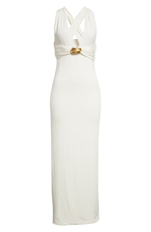 TOM FORD Plunge Neck Stretch Sable Evening Gown in Pearl White at Nordstrom, Size 10 Us