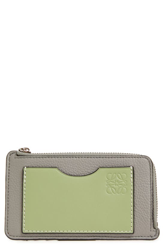 Loewe Leather Card & Coin Case In Pearl Grey/ Pale Green