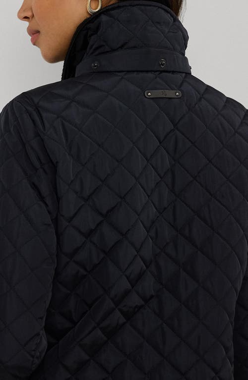 Shop Lauren Ralph Lauren Quilted Hooded Long Coat In Dark Navy