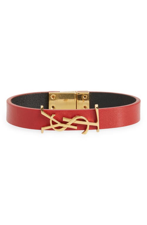 Saint Laurent YSL Leather Bracelet in Rouge Eros