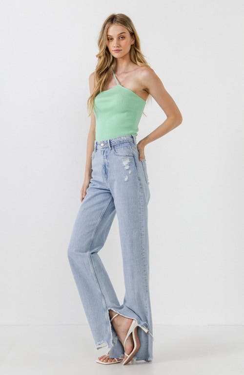 Grey Lab One Shoulder Strap Knit Tank Top In Sage