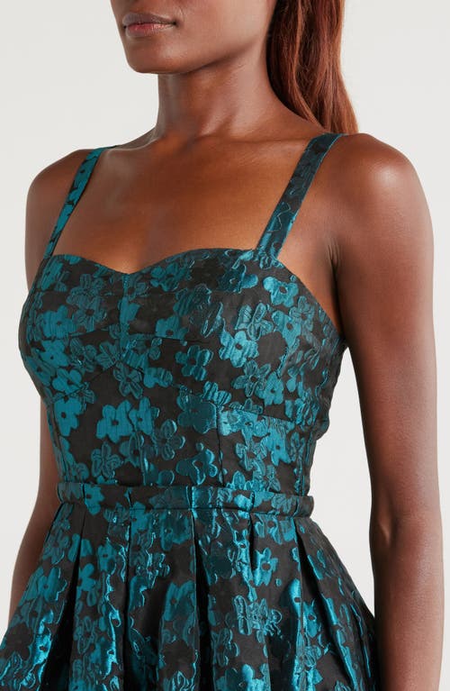 Shop Mila Mae Metallic Floral Jacquard Midi Dress In Black Teal