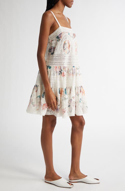 Shop Zimmermann Acacia Watercolor Floral & Lace Trim Minidress In Cream Multi Floral
