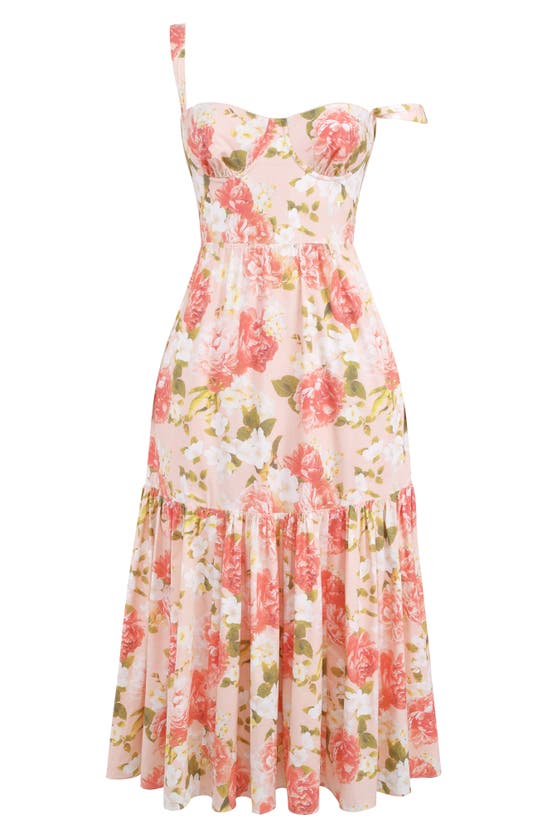 House Of Cb Elia Floral Stretch Cotton Blend Corset Sundress In Peony Print