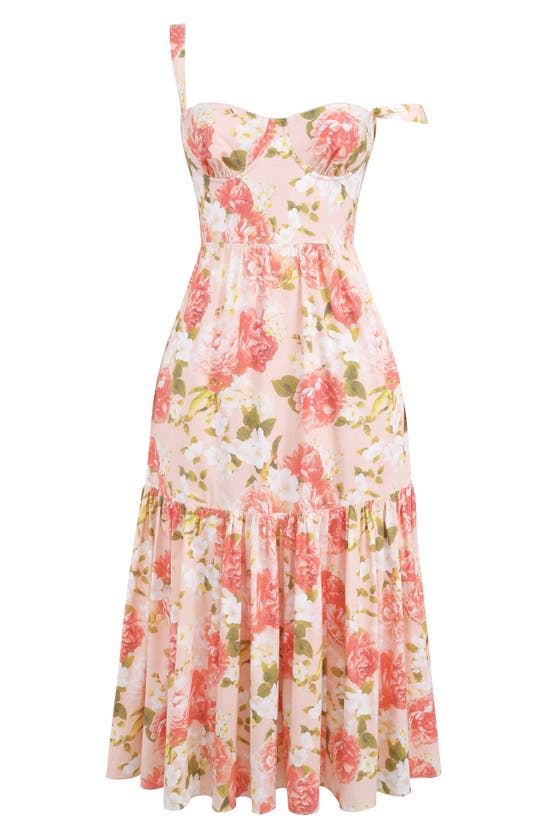 Shop House Of Cb Elia Floral Stretch Cotton Blend Corset Sundress In Peony Print