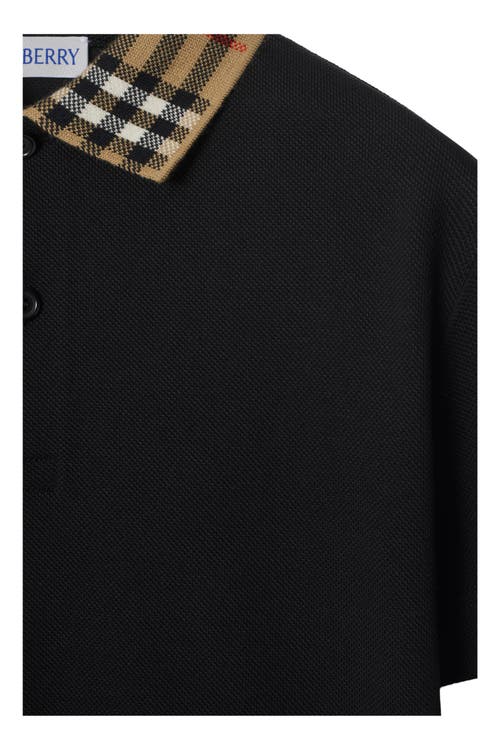 Shop Burberry Check Collar Cotton Polo Shirt In Black