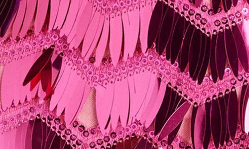 Sho By Tadashi Shoji Sequin Fringe Strappy Back Mermaid Gown In Wild Pink