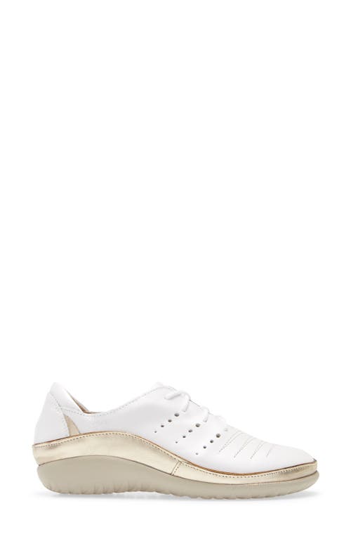 Shop Naot 'kumara' Flat In White Pearl/gold Leather