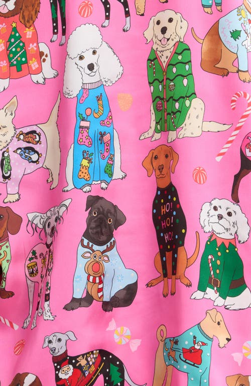 Shop Karen Mabon Christmas Dogs Satin Pajamas In Dark Pink