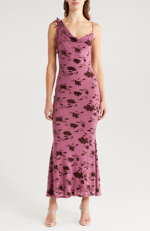 Rare London Devore Cowl Neck Maxi Dress in Wine 