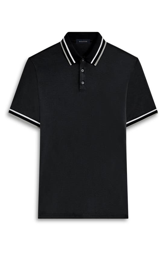 Shop Bugatchi Tipped Short Sleeve Cotton Polo In Black