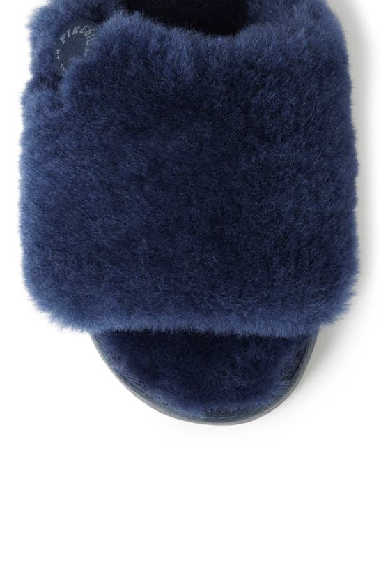 Fireside By Dearfoams Sydney Water Resistant Genuine Shearling Scuff Slipper In Navy