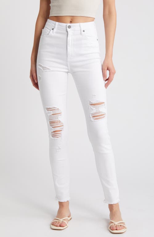 Distressed High Waist Ankle Skinny Jeans in White