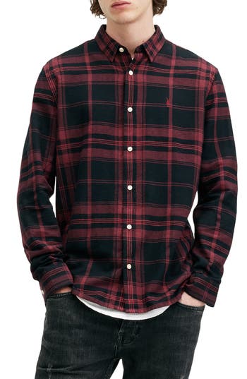 Allsaints Thorn Plaid Flannel Button-up Shirt In Sangria Red
