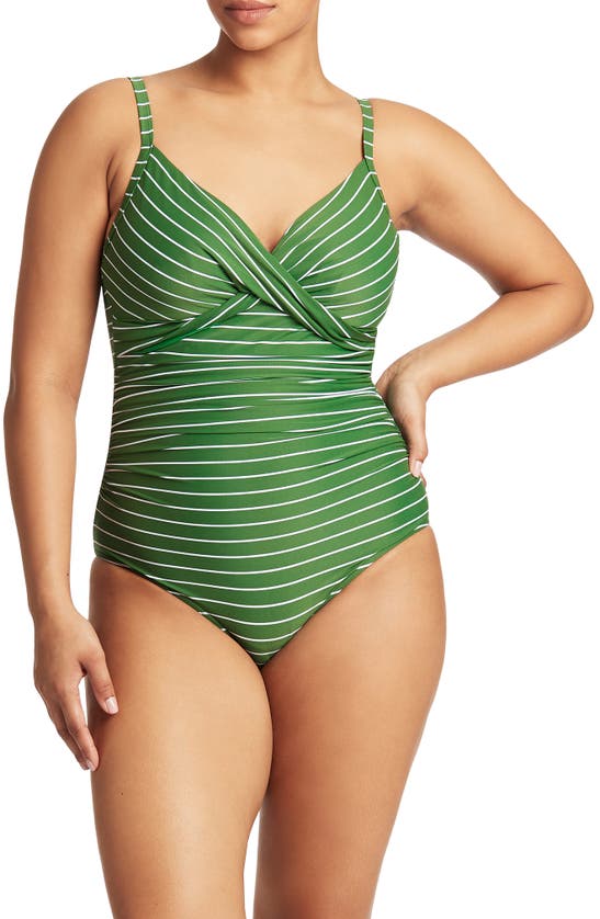 Shop Sea Level Twist Front Dd- & E-cup Multifit One-piece Swimsuit In Green