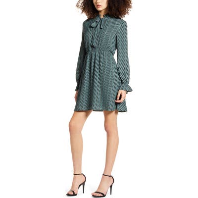 Vero Moda Zenac Geo Print Long Sleeve Short Dress, Green