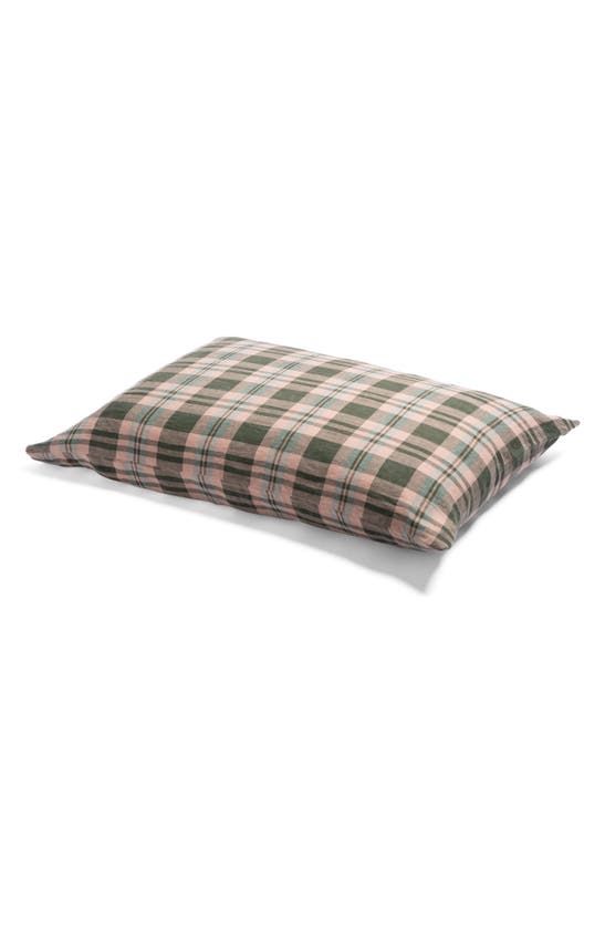 Shop Piglet In Bed Set Of 2 Linen Pillowcases In Fern Green Check