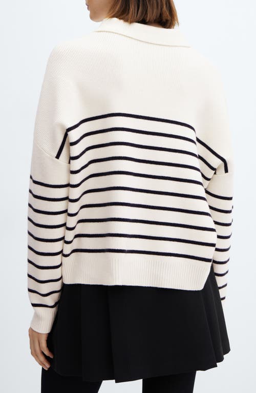 Shop Mango Stripe Polo Sweater In White/dark Navy