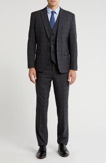Gino Vitale Slim Fit 3-piece Dark Olive Check Suit In Dark Olive