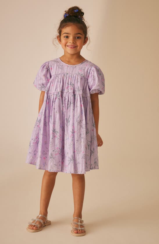 Shop Laura Ashley Kids' Croswell Shimmer Stripe Babydoll Dress In Lilac Floral