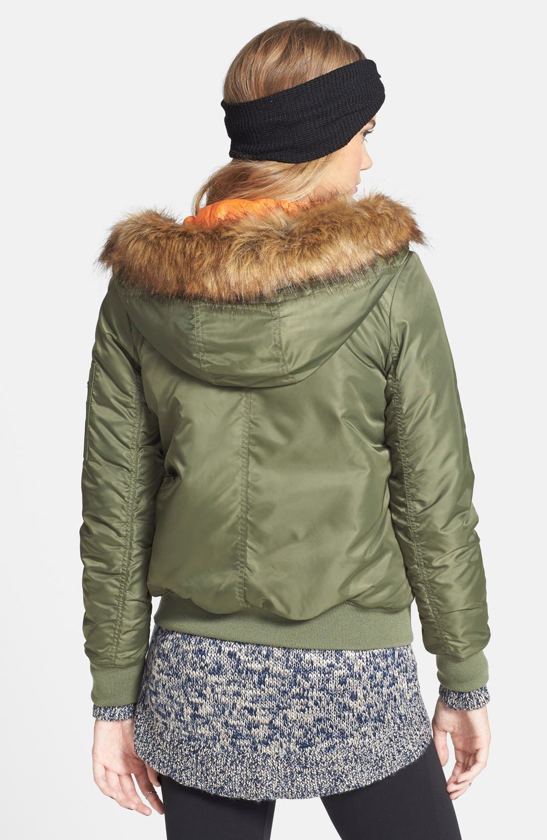 Collection B Twill Bomber Jacket With Faux Fur Trim Hood (Juniors ...