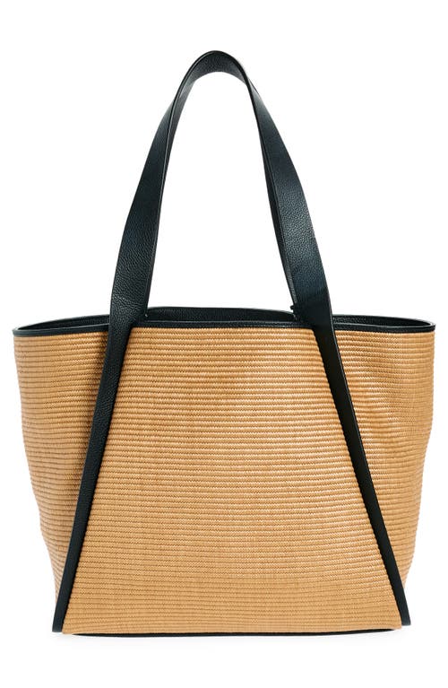 AKRIS AKRIS MEDIUM ALEX RAFFIA & LEATHER BUCKET TOTE 
