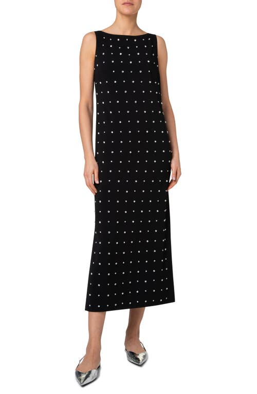 Shop Akris Punto Crystal Stud Sleeveless Midi Dress In Black