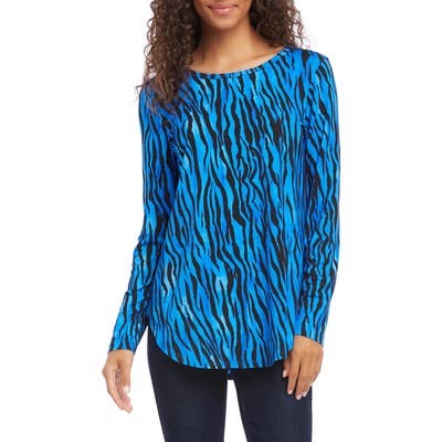 Karen Kane Zebra Print Long Sleeve Shirttail Tee, Blue