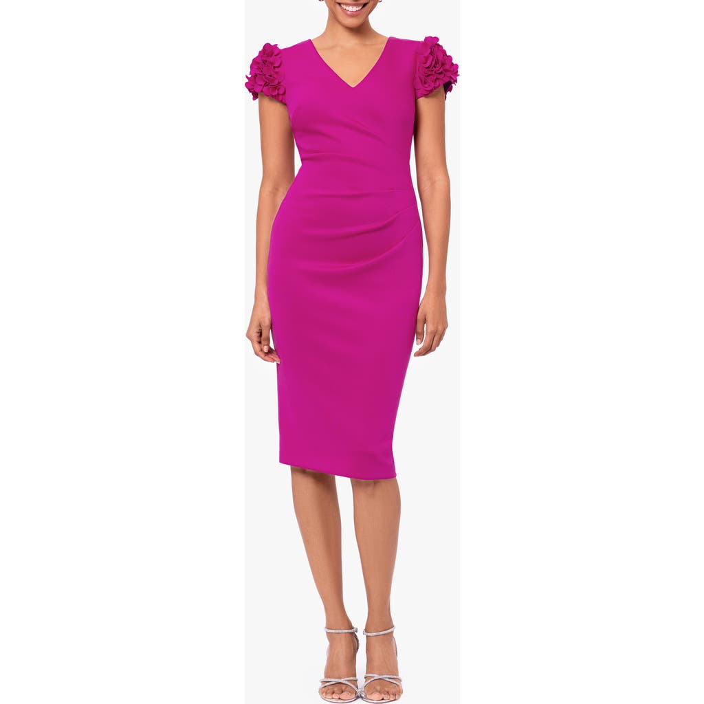 Xscape Evenings Floral Appliqué Sleeve Cocktail Sheath Dress In Orchid