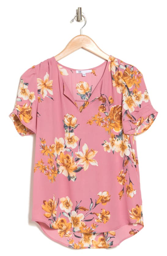 Dr2 By Daniel Rainn Pleated Sleeve Split Neck Blouse In H937 Rose Bud