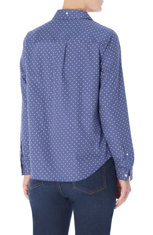 Shop Jones New York Dot Button-up Cotton Shirt In Blue/white