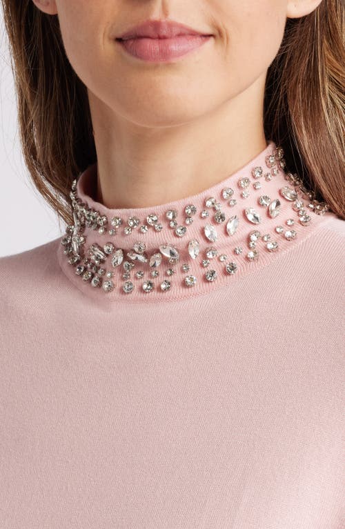 Shop Anne Klein Crystal Embellished Mock Neck Sweater In Pink Blush