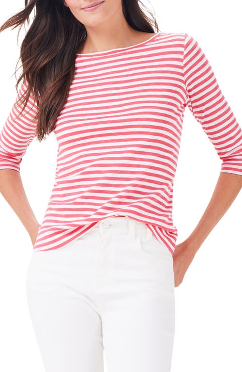 Stripe Boat Neck Cotton T-Shirt in Pink Multi