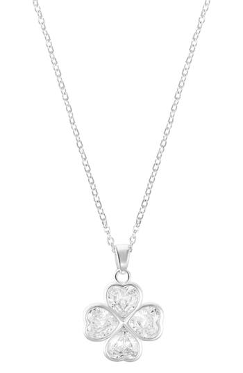 Adornia Sterling Silver Plated Adjustable Clear Crystal Heart Clover Necklace In Silver