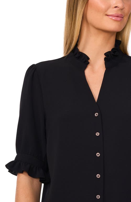 Cece V-neck Button-up Shirt In Rich Black