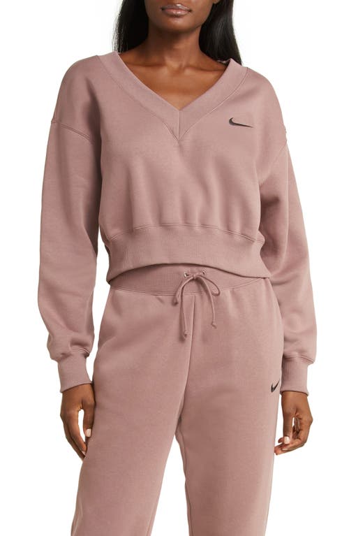 Nike Sportswear Phoenix Fleece V-neck Crop Sweatshirt In Smokey Mauve/black