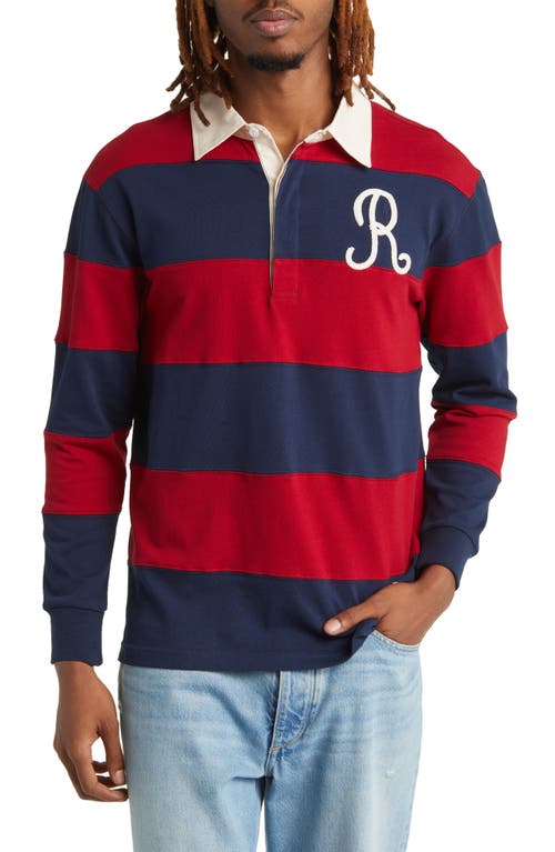 Giovani Tempo Stripe Logo Embroidered Long Sleeve Polo in Red Chily Pepper