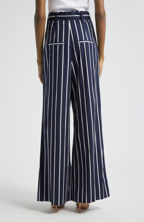 Shop Veronica Beard Maliyah Stripe Belted Wide Leg Pants In Navy/white