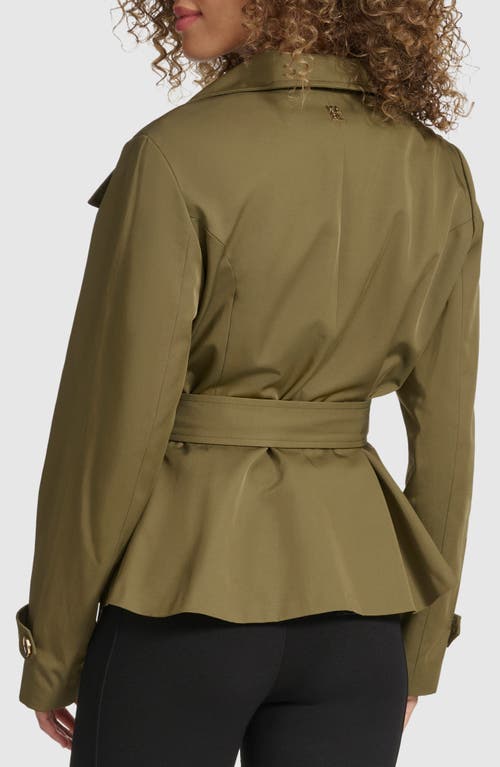 Shop Karl Lagerfeld Paris Double Breasted Peplum Trench Jacket In Olive