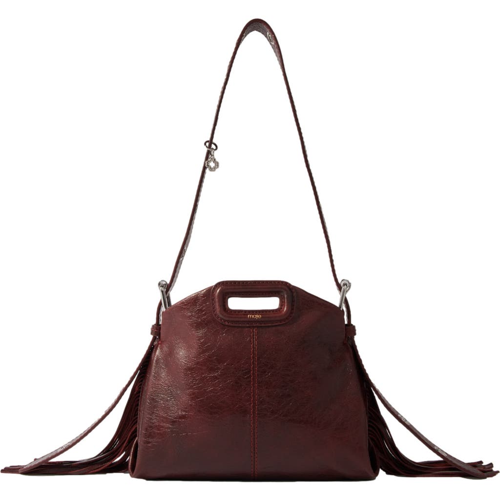 Maje Womens Wine Lees Miss M Logo-embossed Fringed-trim Leather Shoulder Bag In Burgundy