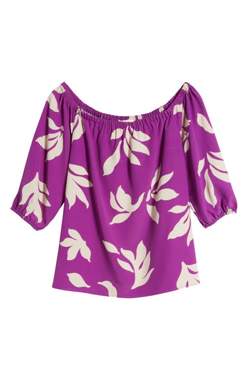 Shop Loveappella Floral Print Off The Shoulder Top In Violet Natural