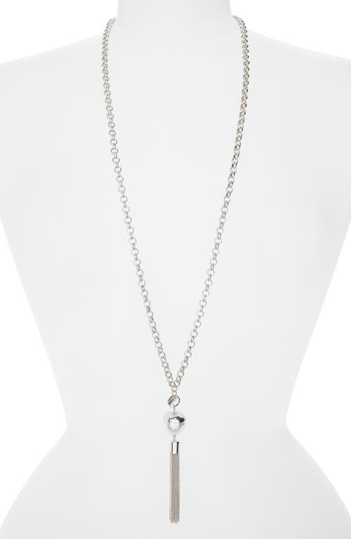 Karine Sultan Imitation Pearl Tassel Necklace in Silver