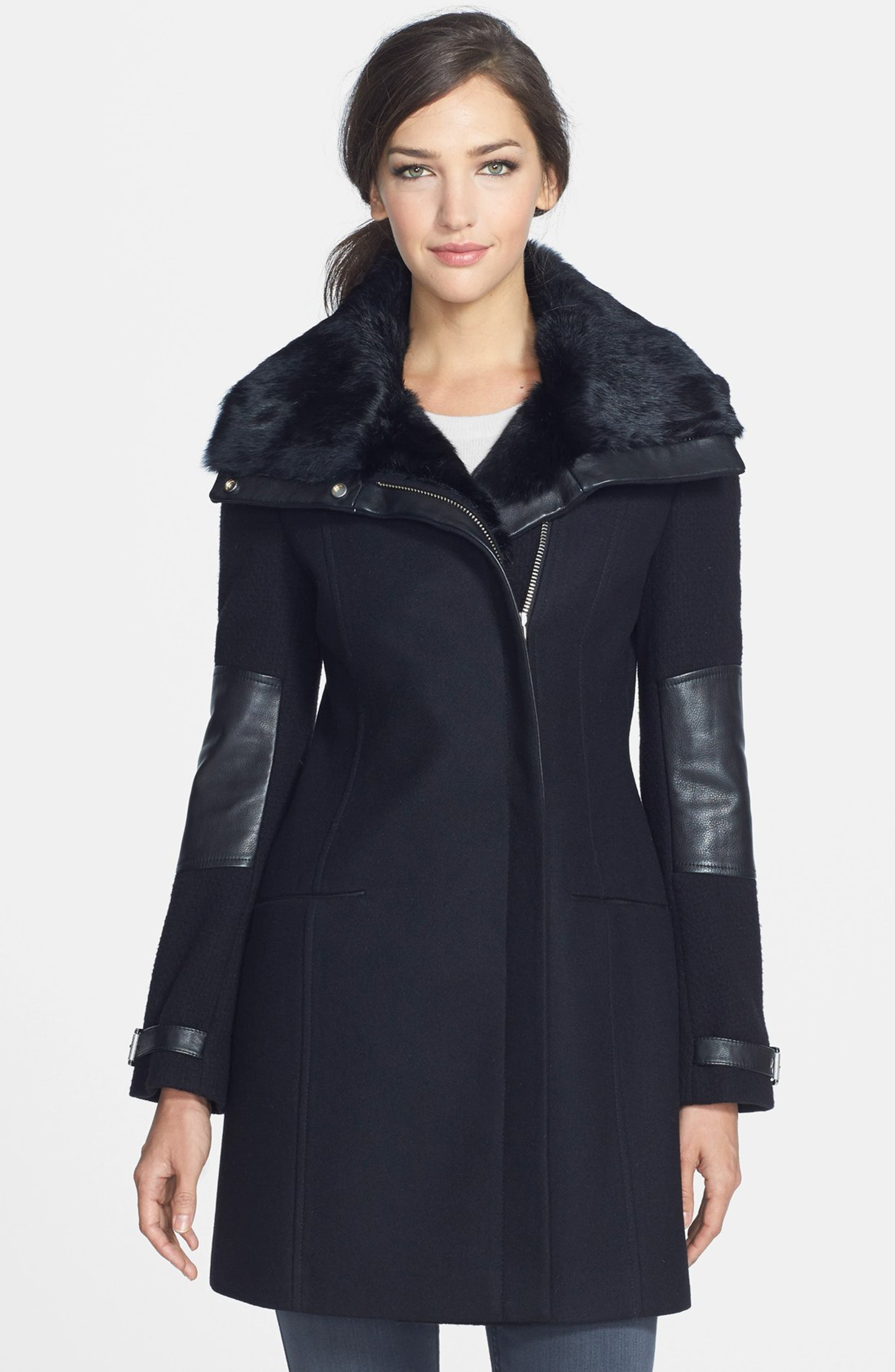 Andrew Marc 'Mara' Genuine Rabbit Fur & Leather Trim Wool Blend Coat ...