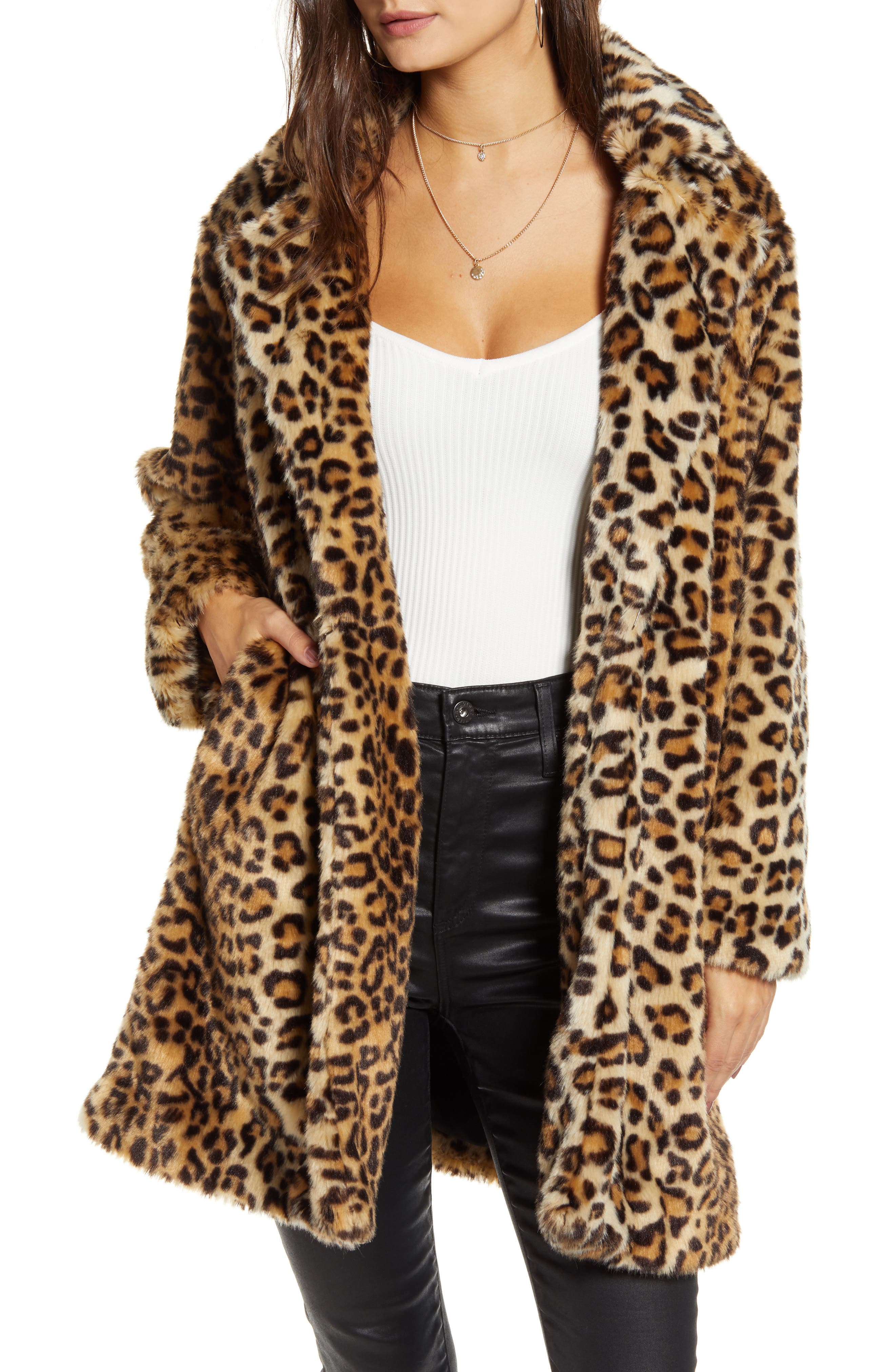 topshop leopard faux fur coat