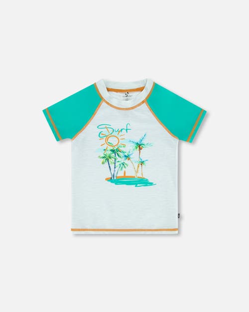 Deux Par Deux Boy's Short Sleeve Rashguard Grey Coconut Print at Nordstrom