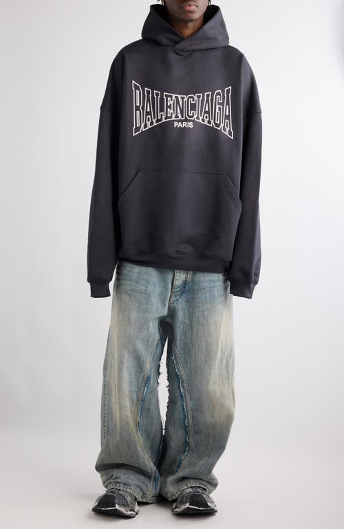 Shop Balenciaga Oversize Cotton Fleece Logo Graphic Hoodie In Washed Black/black