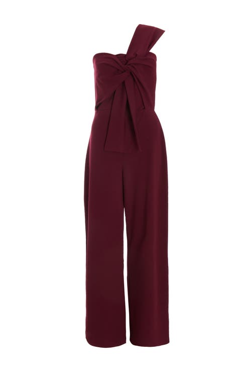 Quiz One Shoulder Scuba Crepe Knot Front Jumpsuit In Plum