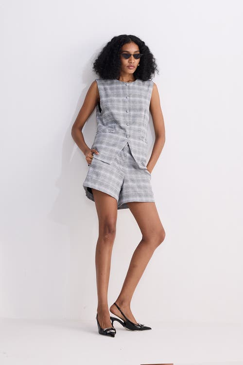 Reistor Cotton Tweed Vest Jacket Set In Steel Breeze