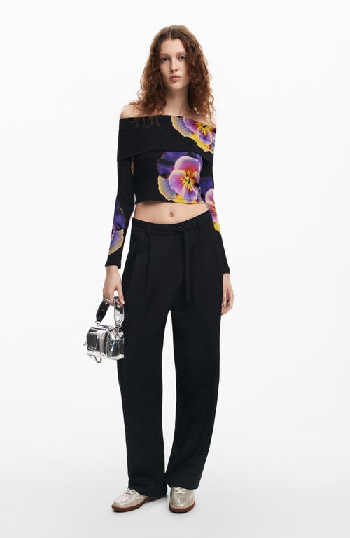 Shop Desigual Pensee Lacroix Pansy Print Off The Shoulder Top In Black